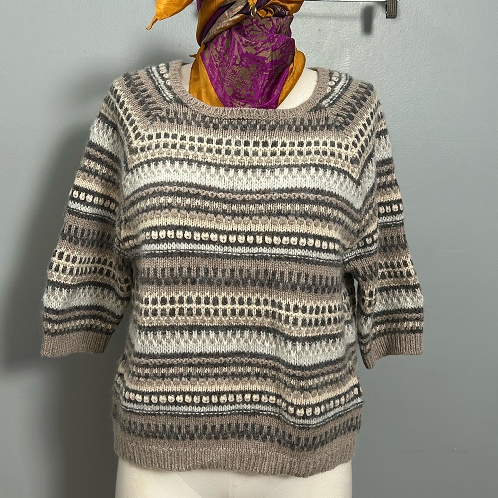 Loft Women’s Knit Rayon Cotton Rabbit Hair Blend Sweater Beige size Large
